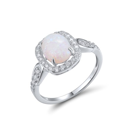 Sterling Silver Ring Created Opal,White Cubic Zirconia (R315408COZSL925) - US 6