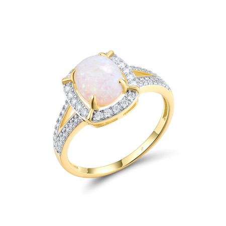 Sterling Silver w/ Ionic Yellow Plating Ring Created Opal,White Cubic Zirconia (R315409COZSP925) - US 6