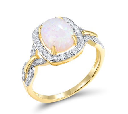 Sterling Silver w/ Ionic Yellow Plating Ring Created Opal,White Cubic Zirconia (R315410COZSP925) - US 6