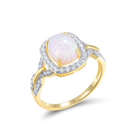 Sterling Silver w/ Ionic Yellow Plating Ring Created Opal,White Cubic Zirconia (R315410COZSP925) - US 6