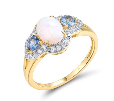 Sterling Silver w/ Ionic Yellow Plating Ring Blue Spinel,Created Opal,White Cubic Zirconia (R315413BLOZSP925) - US 6