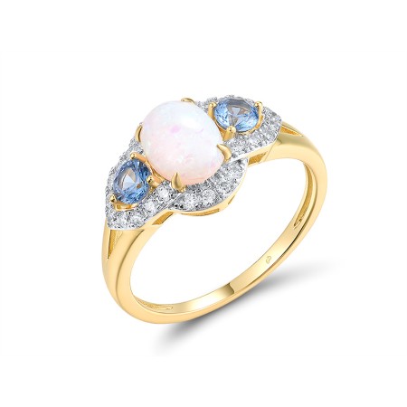 Sterling Silver w/ Ionic Yellow Plating Ring Blue Spinel,Created Opal,White Cubic Zirconia (R315413BLOZSP925) - US 6