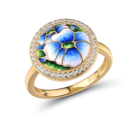 Sterling Silver w/ Yellow Plating Ring Enamel,White Cubic Zirconia (R315426ENASY925) - US 6