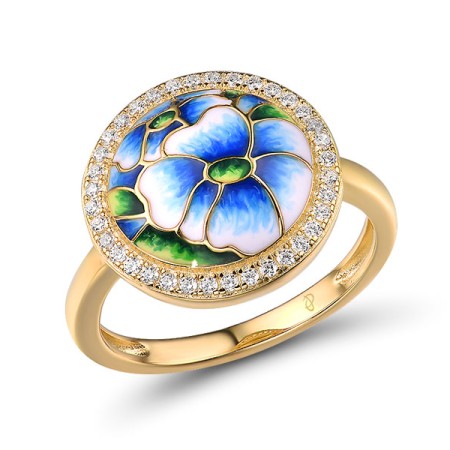 Sterling Silver w/ Yellow Plating Ring Enamel,White Cubic Zirconia (R315426ENASY925) - US 6