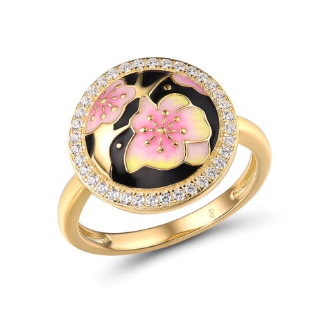 Sterling Silver w/ Yellow Plating Ring Enamel,White Cubic Zirconia (R315427ENASY925) - US 6