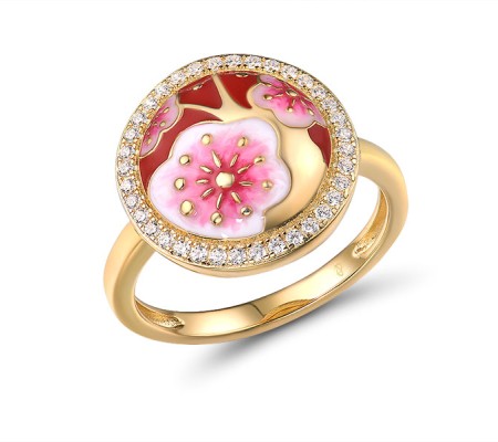 Sterling Silver w/ Yellow Plating Ring Enamel,White Cubic Zirconia (R315428ENASY925) - US 6