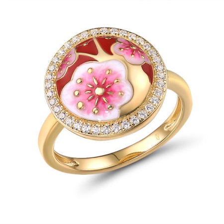 Sterling Silver w/ Yellow Plating Ring Enamel,White Cubic Zirconia (R315428ENASY925) - US 6