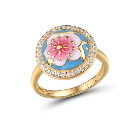 Sterling Silver w/ Yellow Plating Ring Enamel,White Cubic Zirconia (R315429ENASY925) - US 6