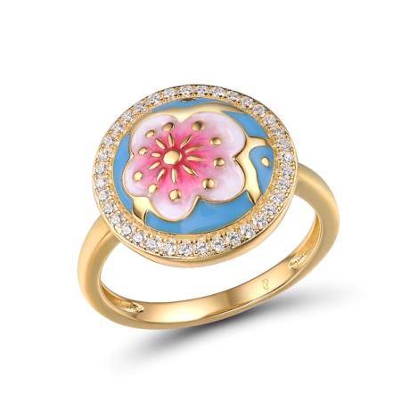 Sterling Silver w/ Yellow Plating Ring Enamel,White Cubic Zirconia (R315429ENASY925) - US 6