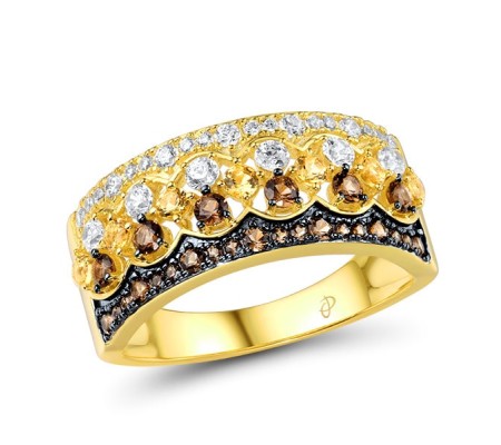 Sterling Silver w/ Yellow Black Plating Ring Nano Brown Spinel,White Cubic Zirconia,Yellow Nano Crystal (R315557CBYZSC925) - US 6