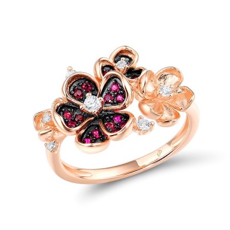 Sterling Silver w/ Rose Black Plating Ring Created Ruby,White Cubic Zirconia (R315638CRZSD925) - US 8.5