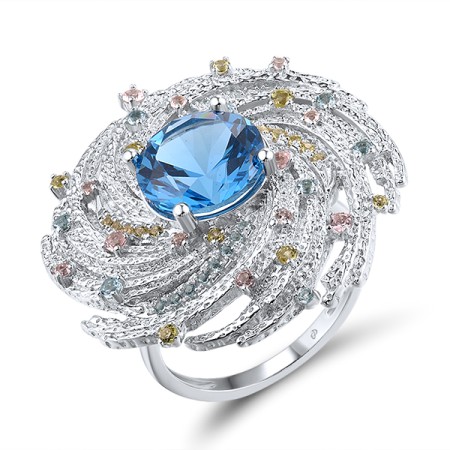 Sterling Silver Ring Blue Spinel,Green Nano Cubic Zirconia (Per,Nano pink spinel (R315700BGPSSL925) - US 6.75