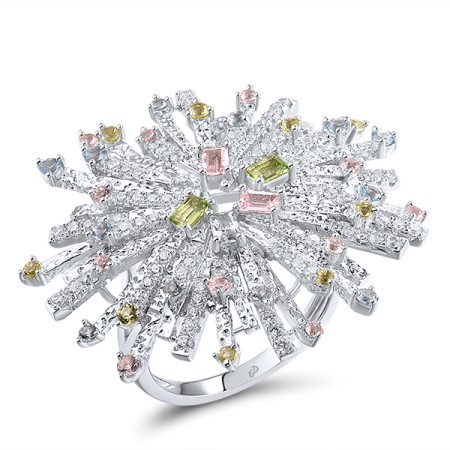 Sterling Silver Ring Blue Spinel,Green Nano Cubic Zirconia (Per,Nano pink spinel,White Cubic Zirconia (R315721MULSL925) - US 6.75