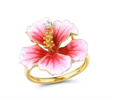 Sterling Silver w/ Yellow Plating Ring Enamel,White Cubic Zirconia (R315793ENASY925) - US 6