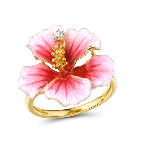 Sterling Silver w/ Yellow Plating Ring Enamel,White Cubic Zirconia (R315793ENASY925) - US 6