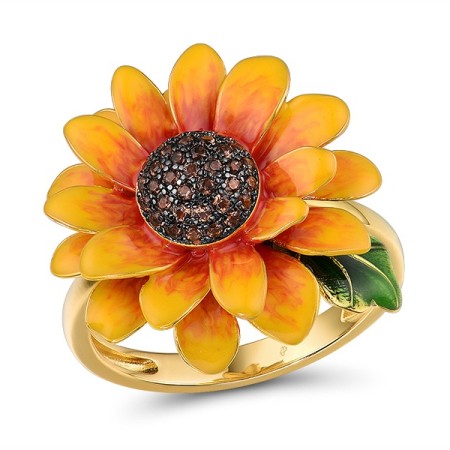 Sterling Silver w/ Yellow Black Plating Ring Enamel,Nano Brown Spinel (R315794ENASC925) - US 6