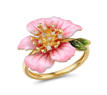 Sterling Silver w/ Yellow Plating Ring Enamel,White Cubic Zirconia (R315795ENASY925) - US 6