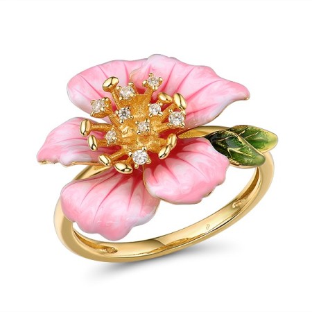 Sterling Silver w/ Yellow Plating Ring Enamel,White Cubic Zirconia (R315795ENASY925) - US 6