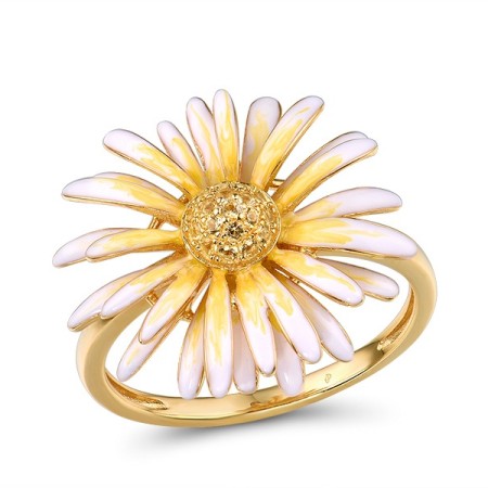 Sterling Silver w/ Yellow Plating Ring Enamel,Yellow Nano Cubic Zirconia (Ci (R315796ENASY925) - US 6