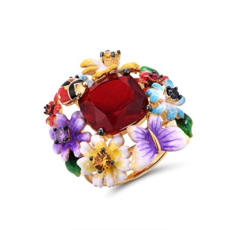 Sterling Silver w/ Yellow Black Plating Ring Amethyst Cubic Zirconia,Created Ruby,Created Sapphire,Enamel,Red Glass,Yellow Nano Crystal (R315842ENASC925) - US 7