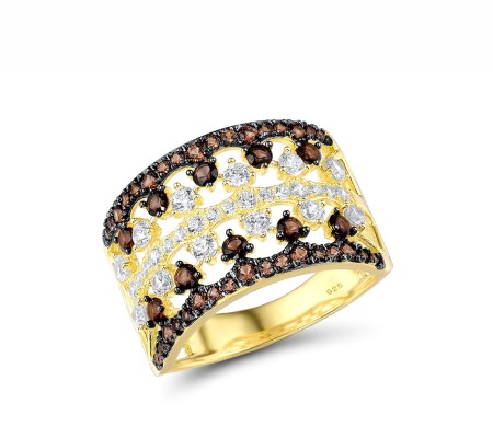 Sterling Silver w/ Yellow Black Plating Ring Nano Brown Spinel,White Cubic Zirconia (R315867NBZSC925) - US 6