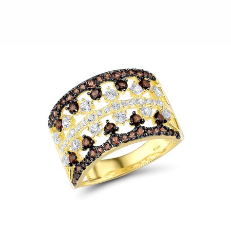 Sterling Silver w/ Yellow Black Plating Ring Nano Brown Spinel,White Cubic Zirconia (R315867NBZSC925) - US 6