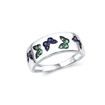 Sterling Silver w/ Black White Plating Ring Created Sapphire,Green Spinel (R315871SCGSK925) - US 6