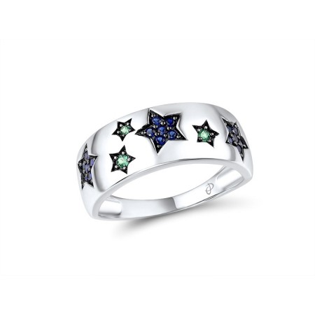 Sterling Silver w/ Black White Plating Ring Created Sapphire,Green Spinel (R315872SCGSK925) - US 6