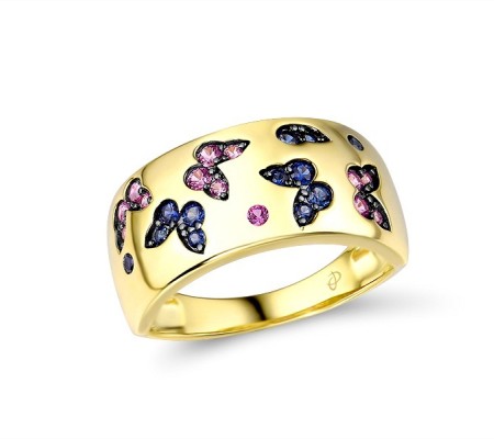 Sterling Silver w/ Yellow Black Plating Ring Created Pink Sapphire,Created Sapphire (R315873CSPSC925) - US 6