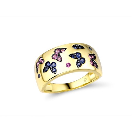Sterling Silver w/ Yellow Black Plating Ring Created Pink Sapphire,Created Sapphire (R315873CSPSC925) - US 6