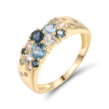 14KY Ring Blue Topaz (Sky Blue),Blue Topaz (Swiss Blue),London Blue Topaz,White Topaz (R315896MUL114KY)