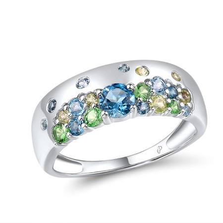14KW Ring Green Garnet,London Blue Topaz,Peridot,Blue Topaz (Swiss Blue) (R315897MUL14KW) - US 7