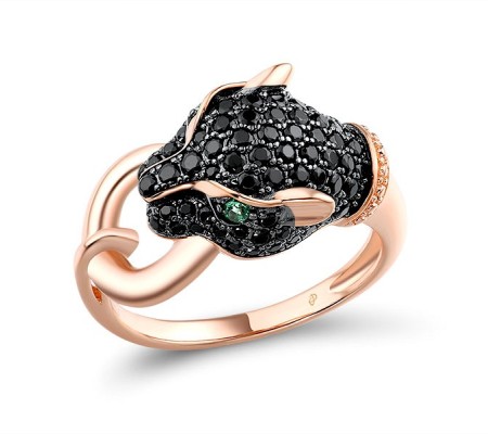 Sterling Silver w/ Rose Black Plating Ring Black spinel,Green Spinel (R315909BGSSD925) - US 6