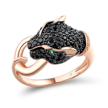 Sterling Silver w/ Rose Black Plating Ring Black spinel,Green Spinel (R315909BGSSD925) - US 6