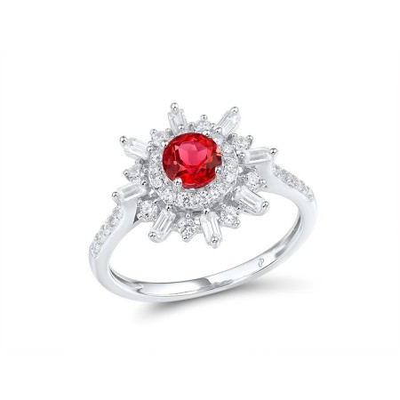 Sterling Silver Ring Pink Glass,White Cubic Zirconia (R315913PIGZSL925) - US 6