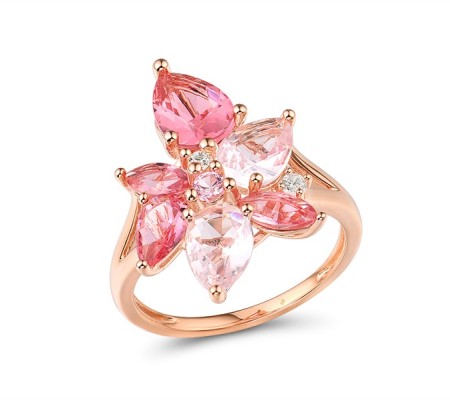 Sterling Silver w/ Rose Plating Ring Created Pink Sapphire,Pink Glass,White Cubic Zirconia (R315984PGCZSR925) - US 6
