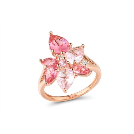 Sterling Silver w/ Rose Plating Ring Created Pink Sapphire,Pink Glass,White Cubic Zirconia (R315984PGCZSR925) - US 6
