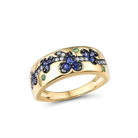 Sterling Silver w/ Yellow Black Plating Ring Created Sapphire,Green Spinel,White Cubic Zirconia (R316023CSGZSC925) - US 6