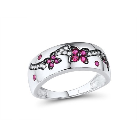 Sterling Silver w/ Black White Plating Ring Created Ruby,White Cubic Zirconia (R316025CRZSK925) - US 6