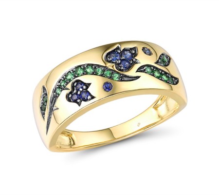 Sterling Silver w/ Yellow Black Plating Ring Created Sapphire,Green Spinel (R316026SCGSC925) - US 6