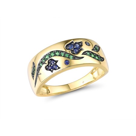 Sterling Silver w/ Yellow Black Plating Ring Created Sapphire,Green Spinel (R316026SCGSC925) - US 6