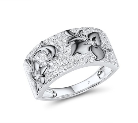 Sterling Silver w/ Black White Plating Ring White Cubic Zirconia (R316084WCZSK925) - US 6