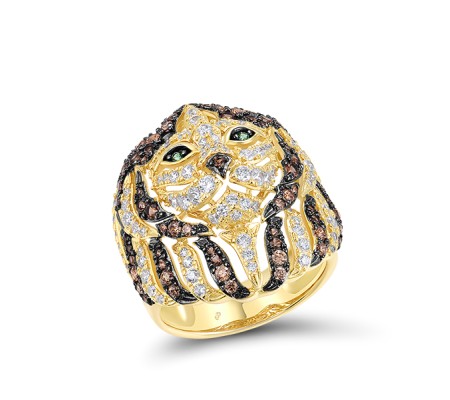 Sterling Silver w/ Yellow Black Plating Ring Champagne Cubic Zirconia,Green Spinel,Nano Brown Spinel,White Cubic Zirconia (R316109MULSC925) - US 9