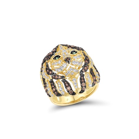 Sterling Silver w/ Yellow Black Plating Ring Champagne Cubic Zirconia,Green Spinel,Nano Brown Spinel,White Cubic Zirconia (R316109MULSC925) - US 9