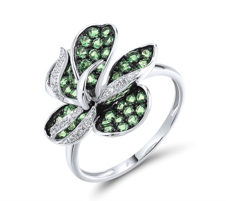 Sterling Silver w/ Black White Plating Ring Green Spinel,White Cubic Zirconia (R316176GSZSK925)