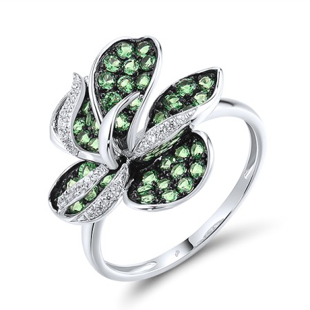 Sterling Silver w/ Black White Plating Ring Green Spinel,White Cubic Zirconia (R316176GSZSK925)