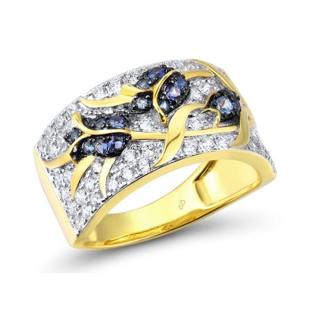 Sterling Silver w/ Yellow Black White Plating Ring Blue Nano Cubic Zirconia,Blue Spinel,White Cubic Zirconia (R316228BNBZSZ925) - US 6
