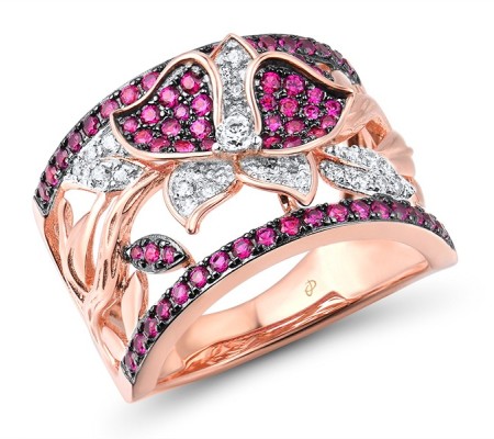 Sterling Silver w/ Rose Black White Plating Ring Created Ruby,White Cubic Zirconia (R316229CRZSV925) - US 6