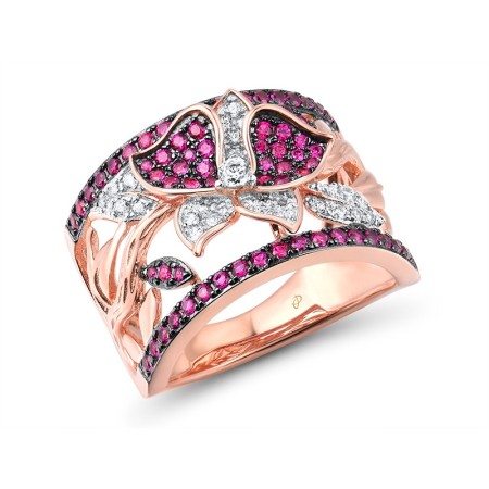 Sterling Silver w/ Rose Black White Plating Ring Created Ruby,White Cubic Zirconia (R316229CRZSV925) - US 6