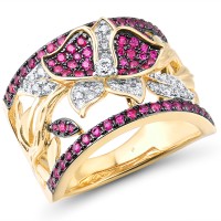 Sterling Silver w/ Yellow Black White Plating Ring Created Ruby,White Cubic Zirconia (R316229CRZSZ925) - US 6